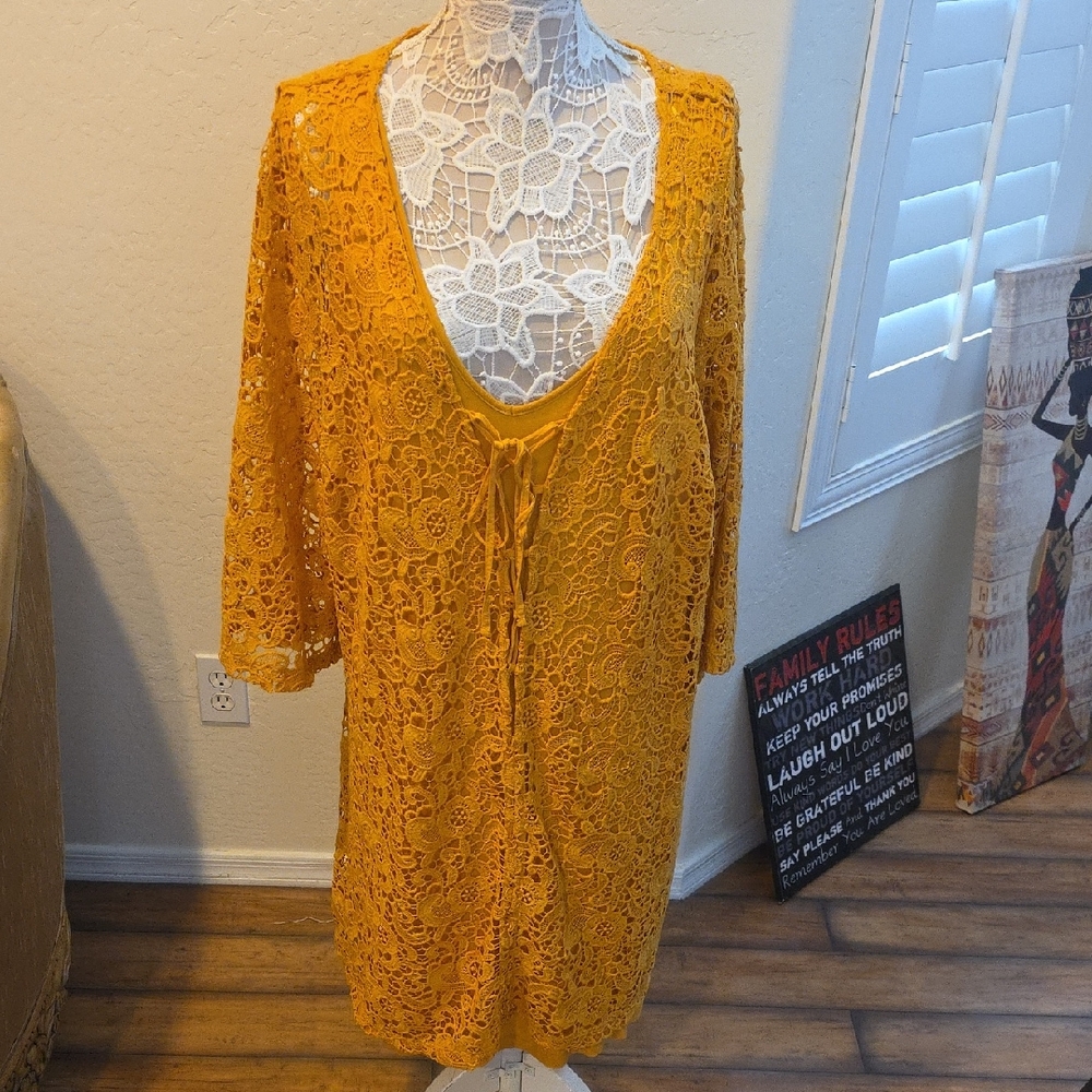 Lane Bryant Mustard Lace Long Sleeve Dress
